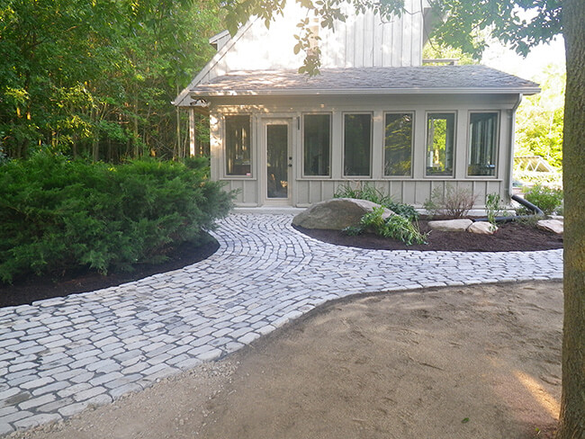 hardscaping walkway driveway cobblestone natural stone